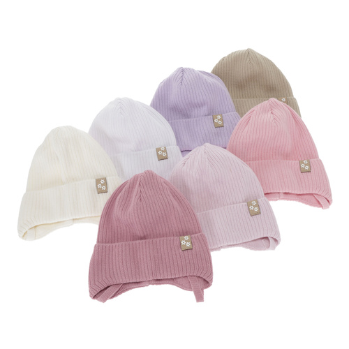 Berretto autunno/primavera bambina, beige, con lacci, 100% cotone, Lunara