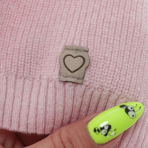 Berretto autunno/primavera bambina, rosa, lana merino con cashmere, con lacci, Orida