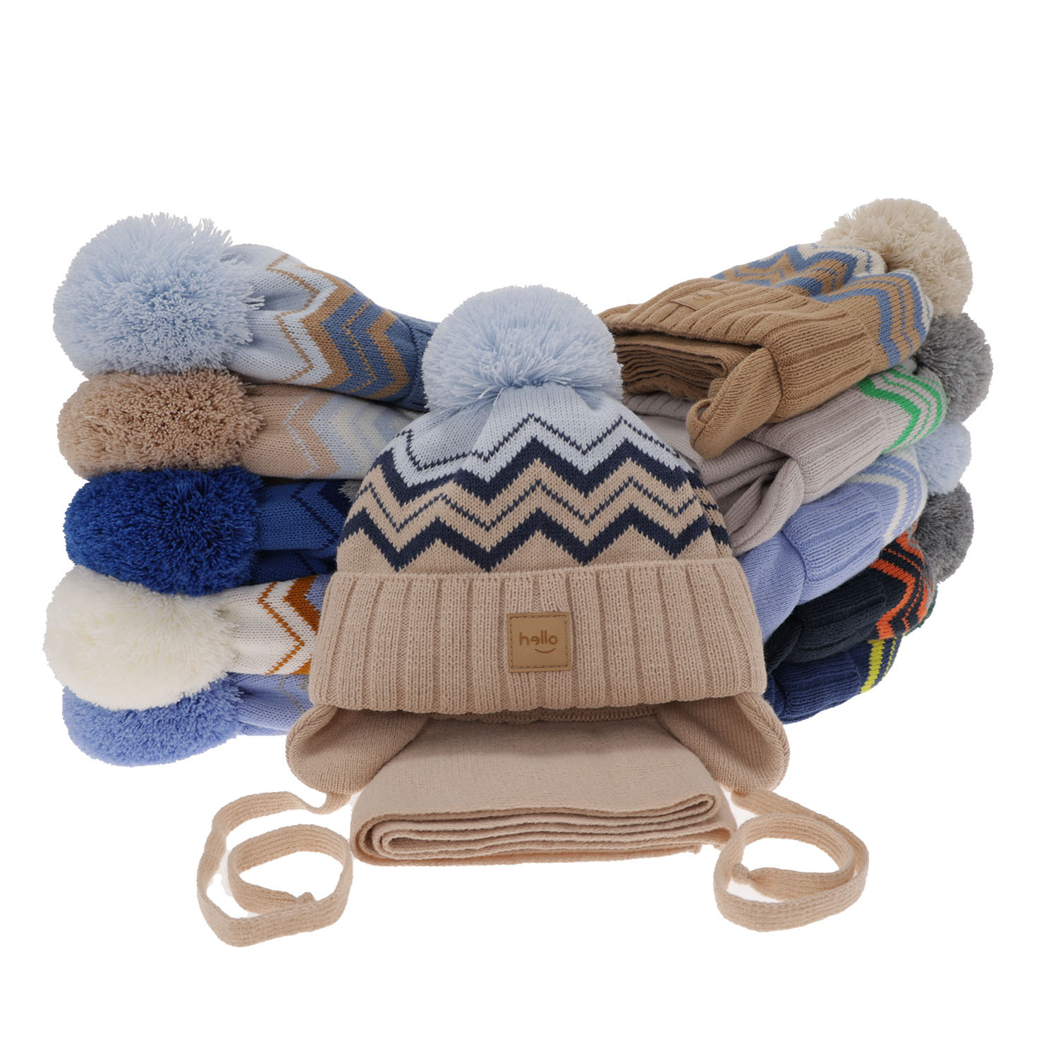 Set invernale bambino: berretto e sciarpa, blu navy, con lacci, con pompon, Marcus