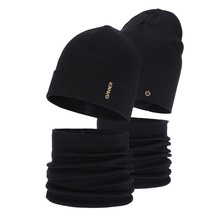 Set autunno/primavera bambino (berretto e scaldacollo), nero, cotone, Desider