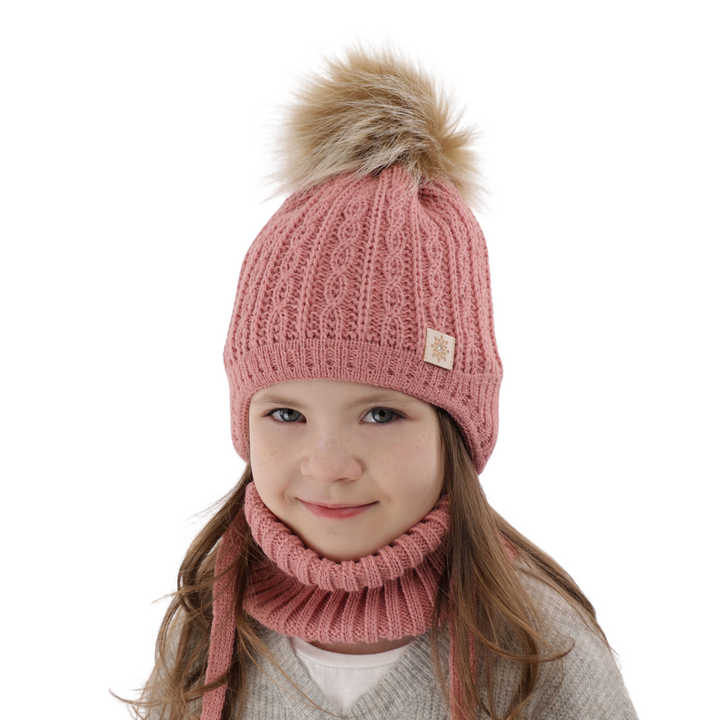 Set invernale bambina: berretto e scaldacollo, rosa, con pompon, Passa