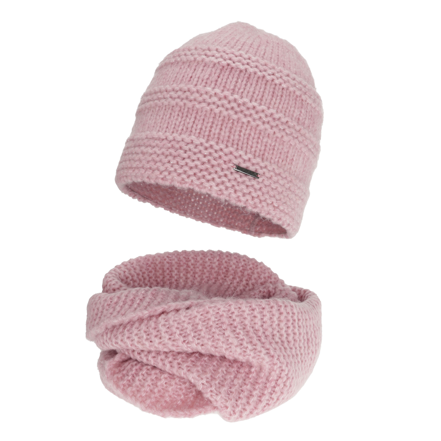 Set invernale donna: berretto e scaldacollo, rosa, con lana merino, Driva