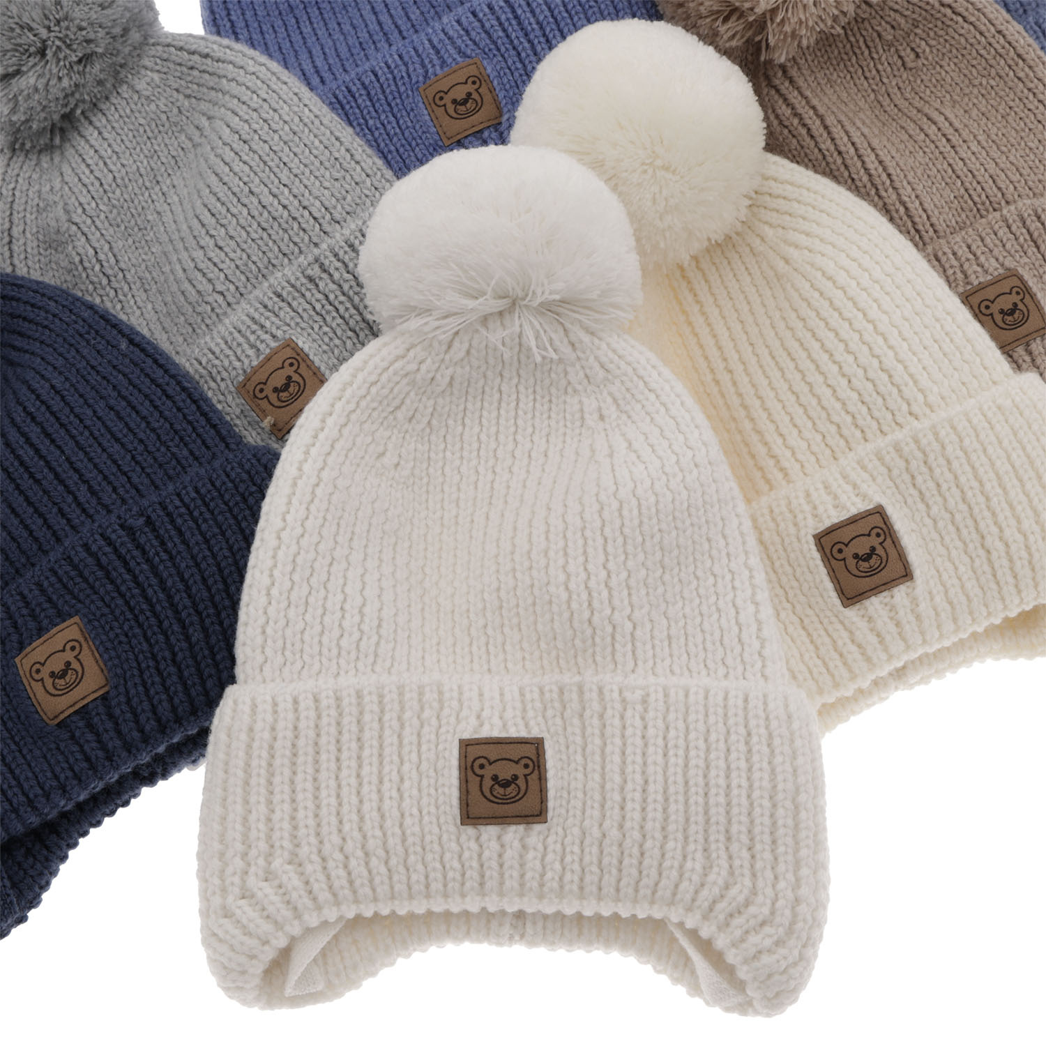 Berretto invernale bambino, blu, con lacci, 100% Lana Merino, foderato in pile, Tofik