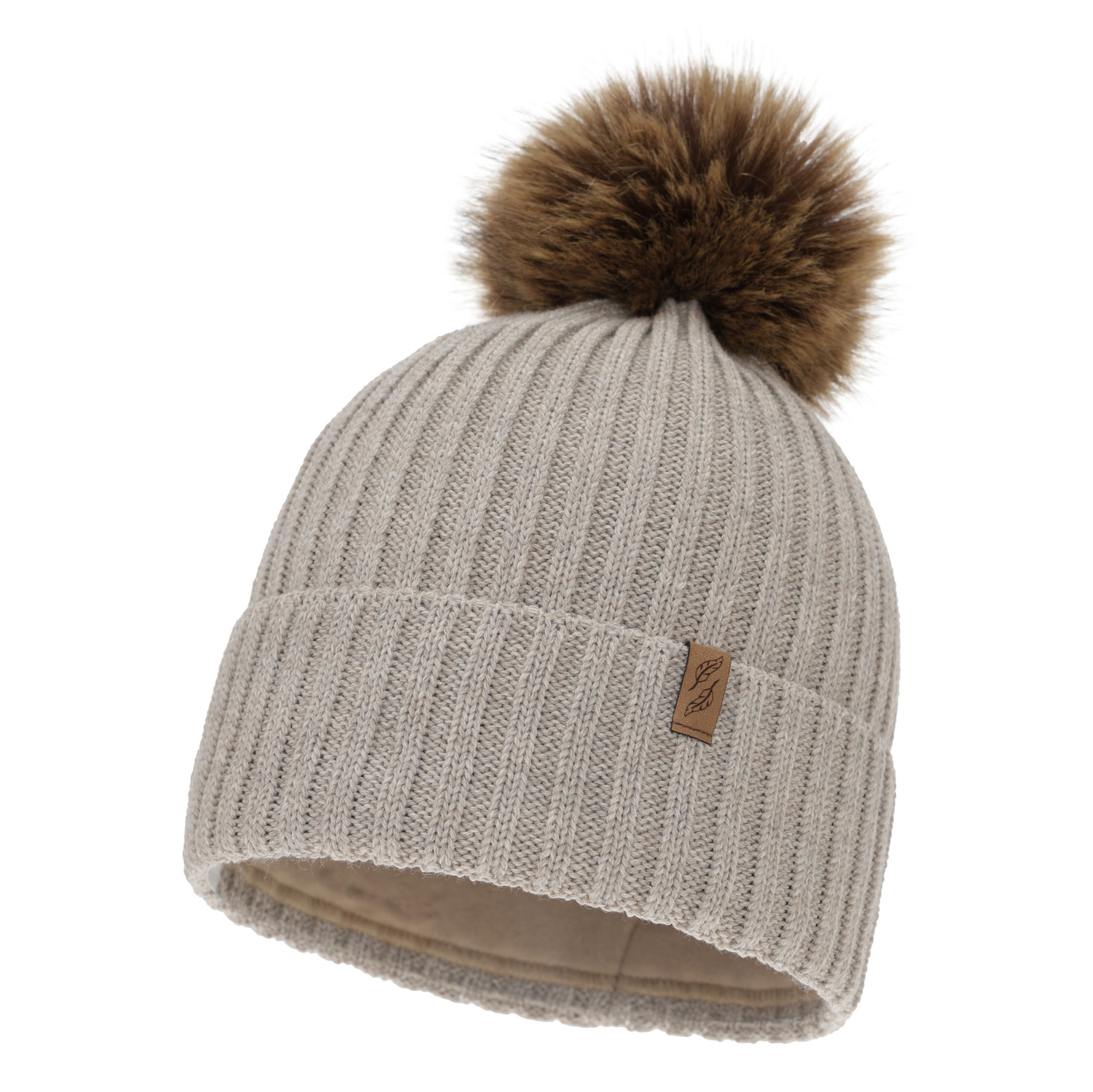 Berretto invernale donna, beige chiaro, con lana merino, Zamira