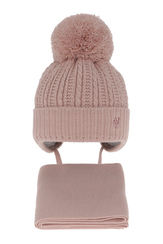Set invernale bambina: berretto e sciarpa, rosa, con lacci, con pompon, Marisa