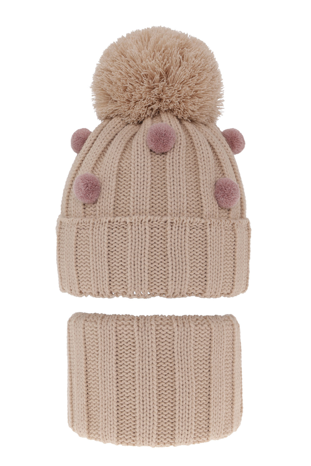 Set invernale bambina: berretto e scaldacollo, beige, con pompon, Hekate