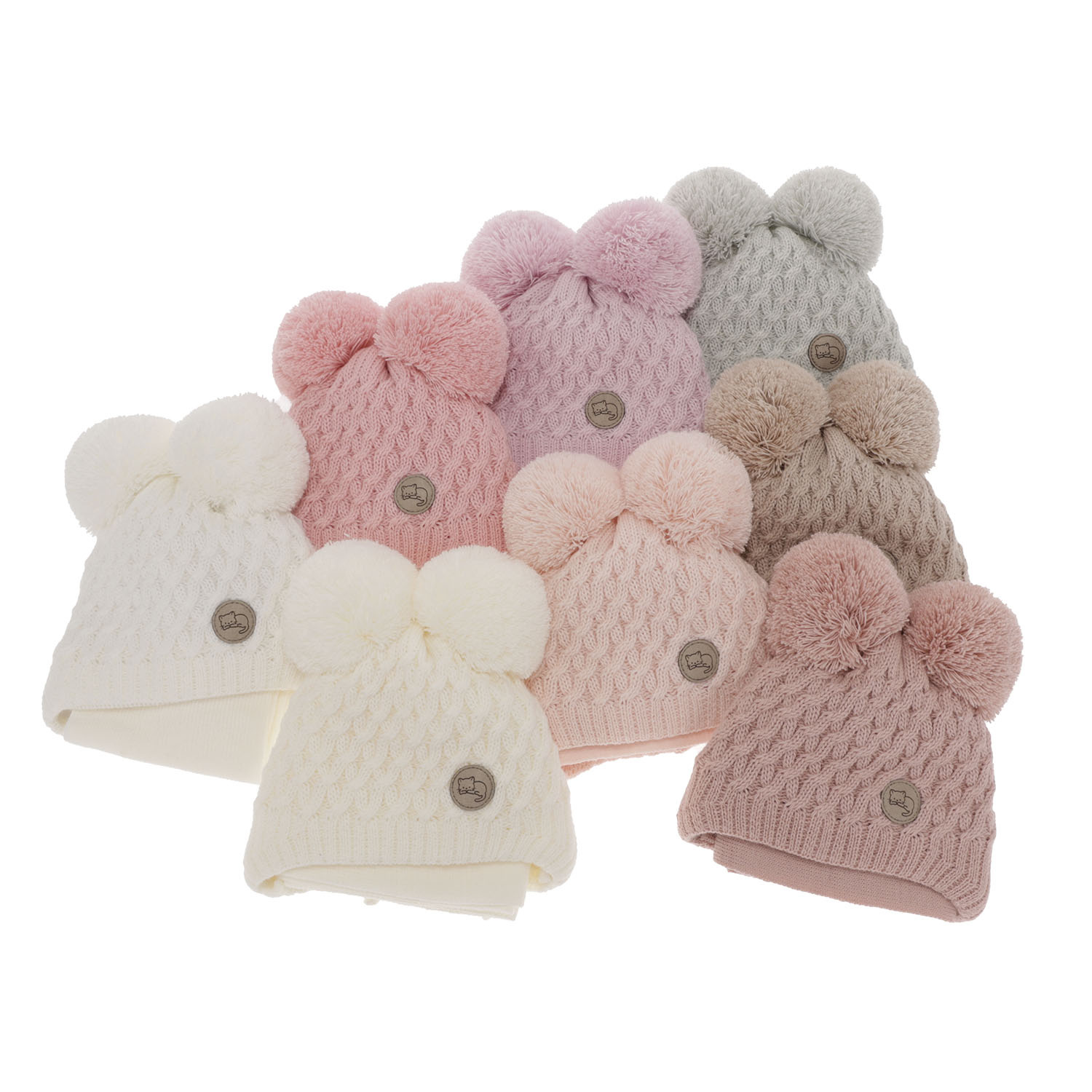 Set invernale bambina: berretto e sciarpa, bianco, con due pon pon, con lacci, Anava