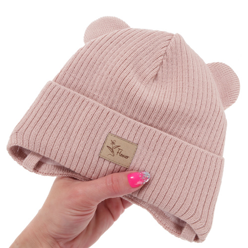 Berretto autunno/primavera bambina, rosa, con lacci, Djona