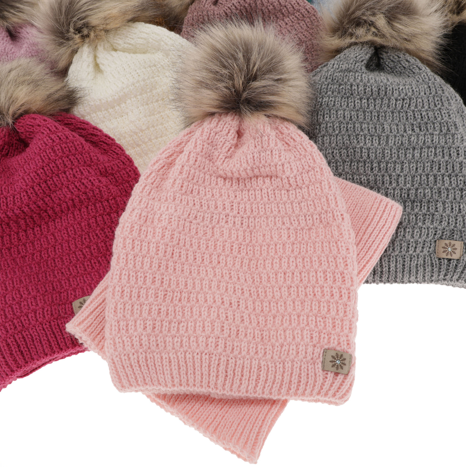 Set invernale bambina: berretto e scaldacollo, crema, con pompon, Germina