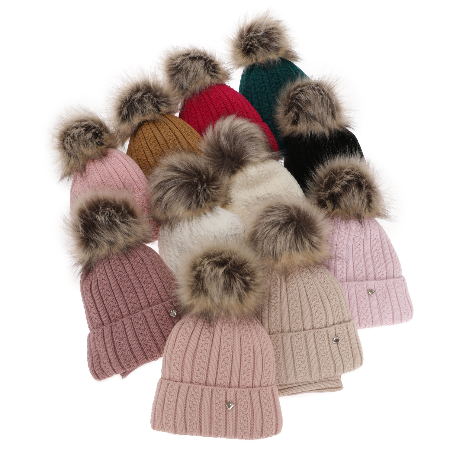 Set invernale bambina: berretto e scaldacollo, beige, con pompon, Wirginia
