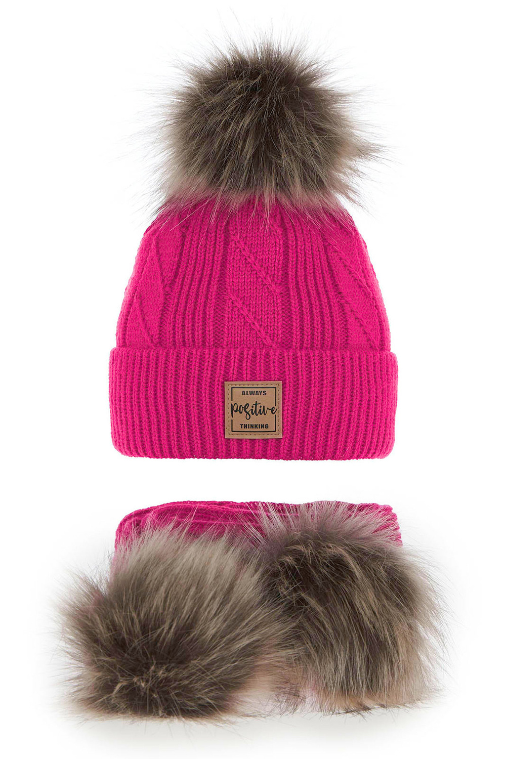 Set invernale bambina: berretto e sciarpa, rosa, con due pon pon, Gabriela