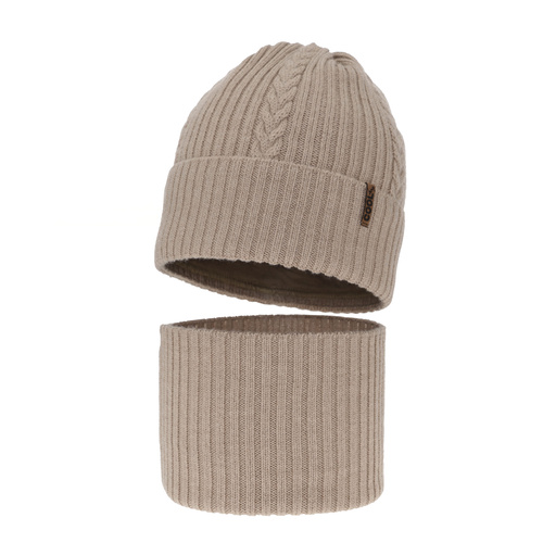 Set invernale bambino: berretto e scaldacollo, beige, 100% Lana Merino, Wilson