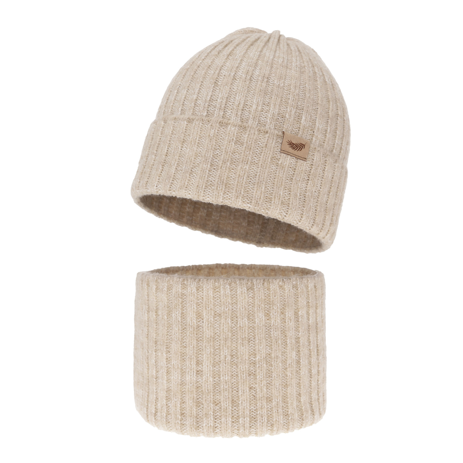 Set invernale bambina: berretto e scaldacollo, beige, 100% Lana Merino, Karmina