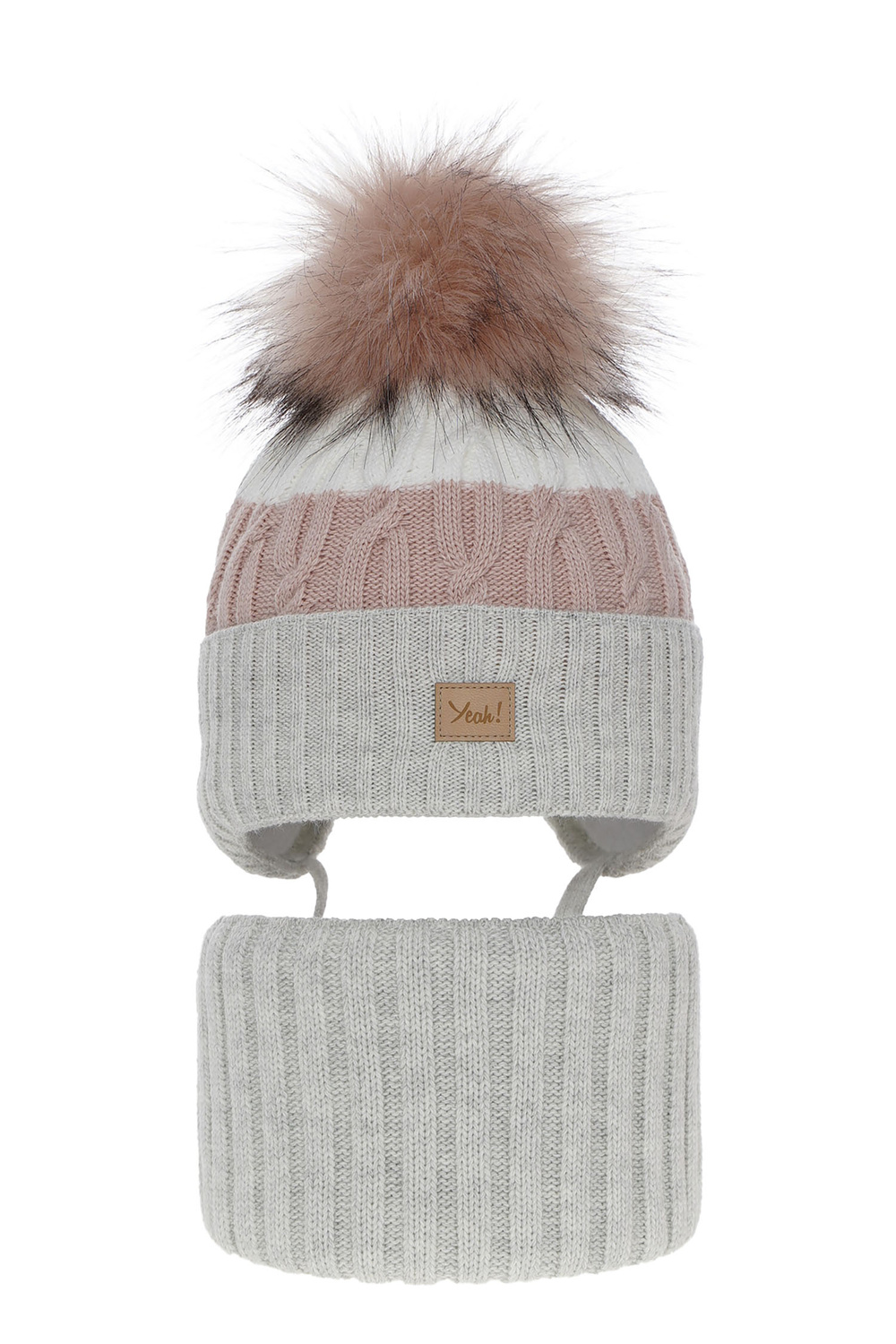 Set invernale bambina: berretto e scaldacollo, grigio, con pompon, Riviera