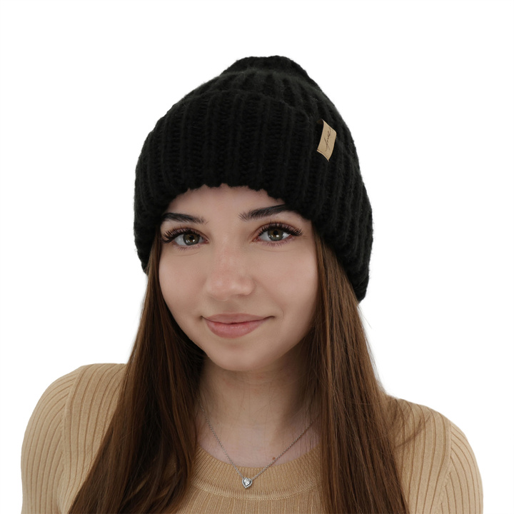 Berretto invernale donna, nero, 100% Lana Merino, Caro
