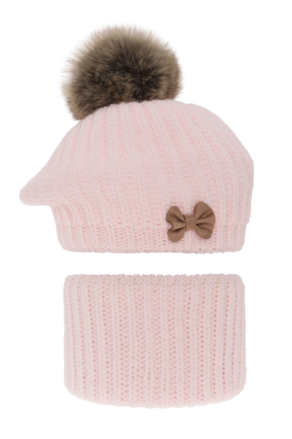 Set invernale bambina: berretto e scaldacollo, rosa chiaro, con pompon, Polinezja