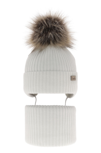 Set invernale bambina: berretto e scaldacollo, bianco, con pompon, con lacci, Bria