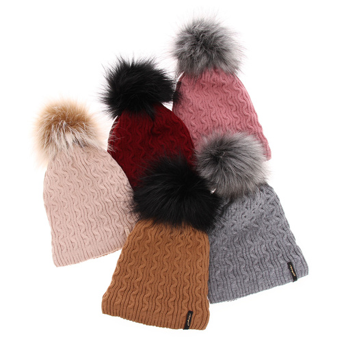 Berretto invernale donna, grigio, con pompon, Xena