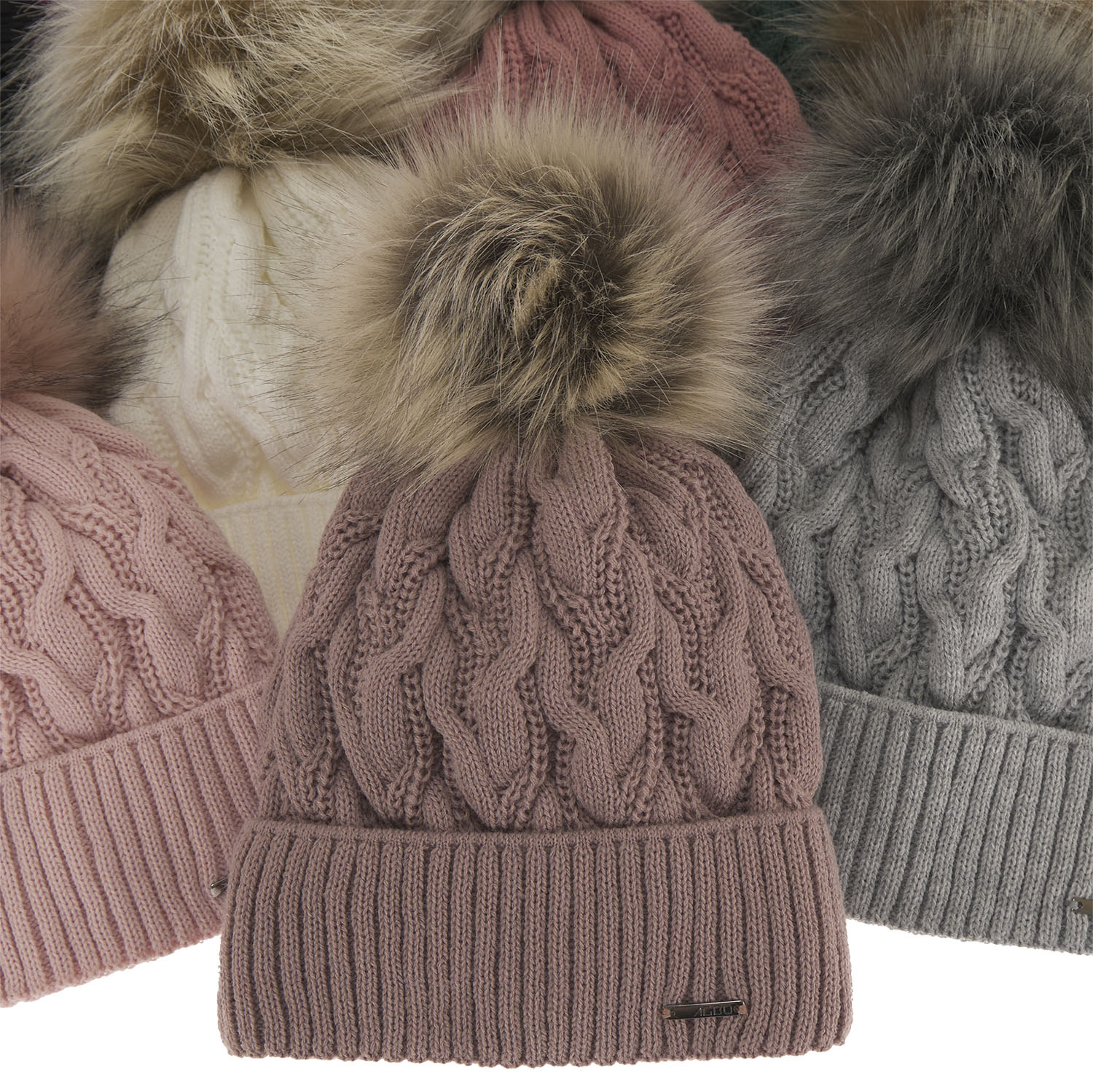 Berretto invernale donna, bianco, con pompon, Deva