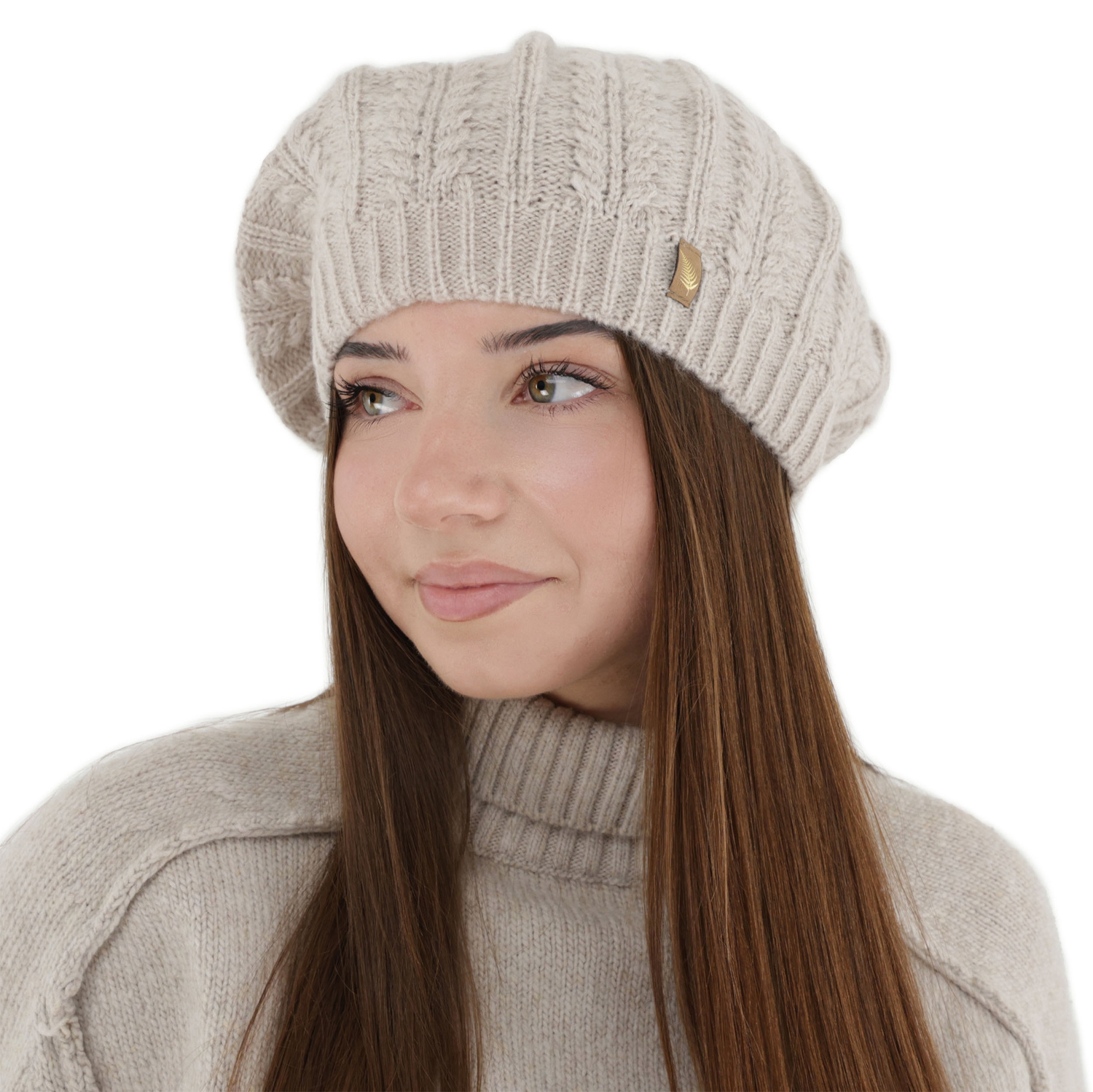 Beret donna invernale, beige, con lana merino, Senja
