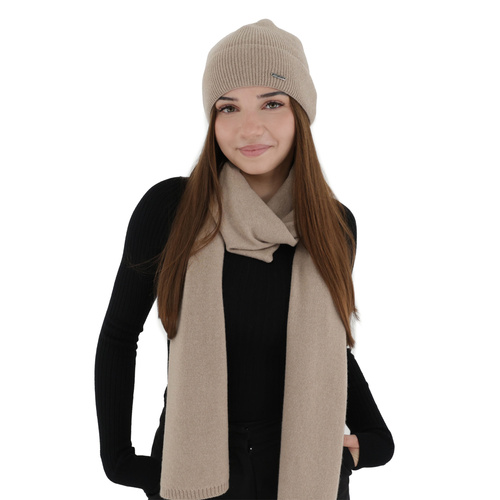 Sciarpa invernale donna, beige, lana merino con cachemire, Irenia