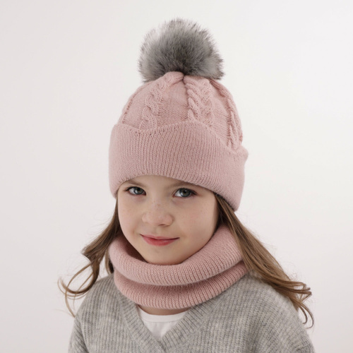 Set invernale bambina: berretto e scaldacollo, grigio, con pompon, Etula