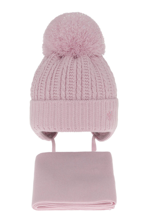 Set invernale bambina: berretto e sciarpa, viola, con lacci, con pompon, Marisa