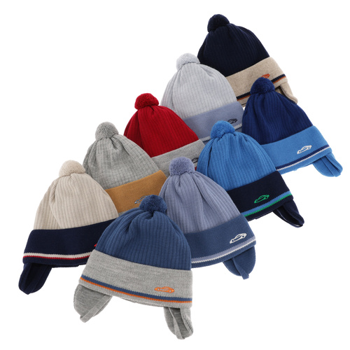 Berretto autunno/primavera bambino, grigio, con pompon, con lacci, Jacob