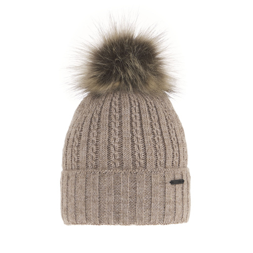 Berretto invernale donna, beige, con pompon, Karizma