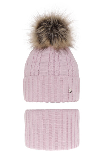 Set invernale bambina: berretto e scaldacollo, lilla, con pompon, Felia