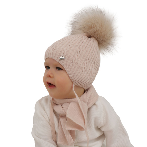 Set invernale bambina: berretto e sciarpa, crema, con pompon, Amana