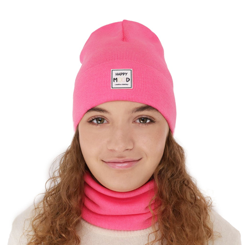 Set autunno/primavera bambina: berretto e scaldacollo, con cotone, arancione, con pompon, Mersila