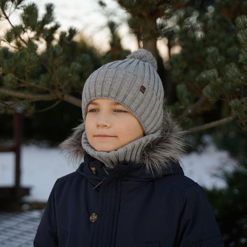 Set invernale bambino: berretto e scaldacollo, grigio, con pompon, Wiliam