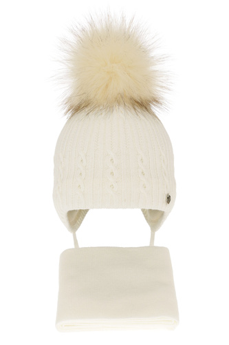 Set invernale bambina: berretto e sciarpa, crema, con pompon, Amana