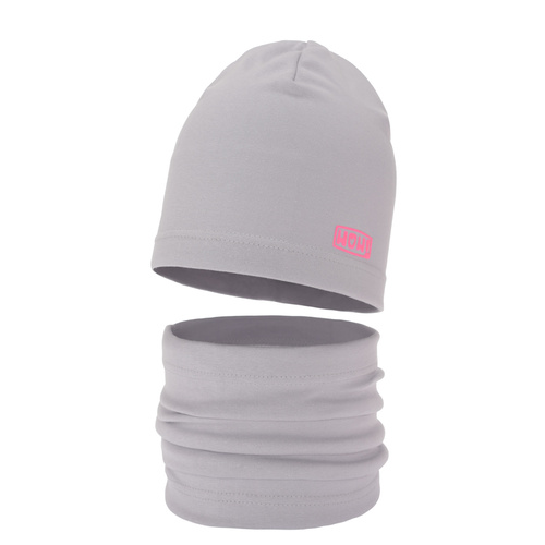 Set autunno/primavera bambina: berretto e scaldacollo, grigio, in cotone, Friza