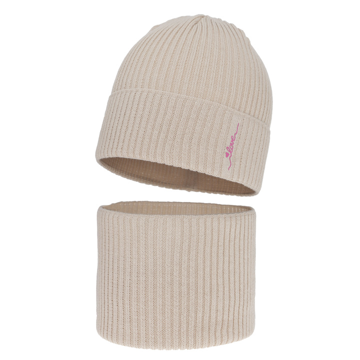 Set autunno/primavera bambina: berretto e scaldacollo, con cotone, beige, Elvara