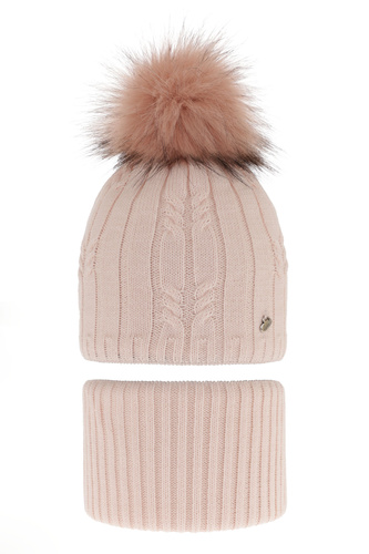 Set invernale bambina: berretto e scaldacollo, rosa, con pompon, Amaltea