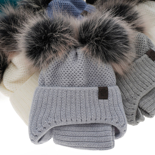 Set invernale bambino: berretto e scaldacollo, bianco, con due pon pon, con lacci, Randel