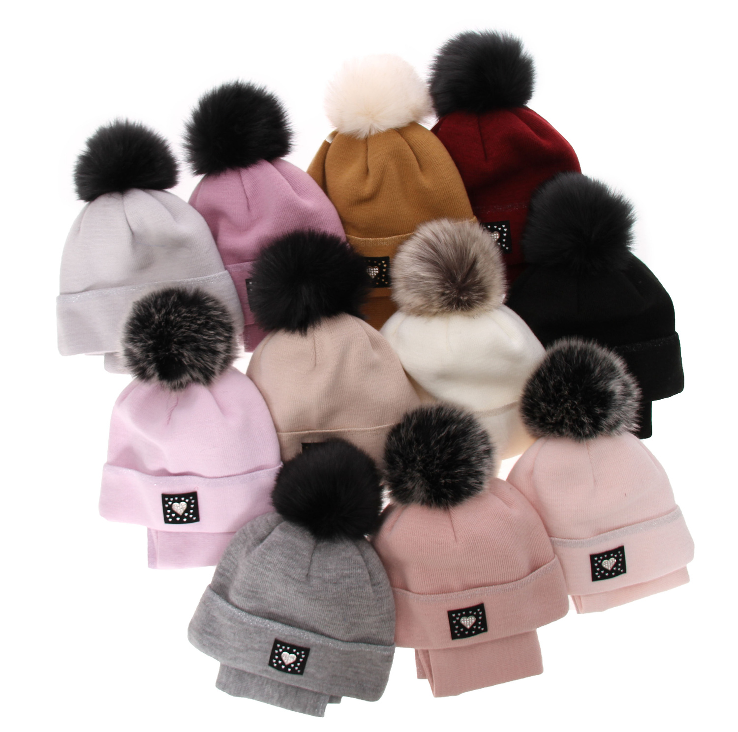 Set invernale bambina: berretto e scaldacollo, nero, con pompon, Sendi