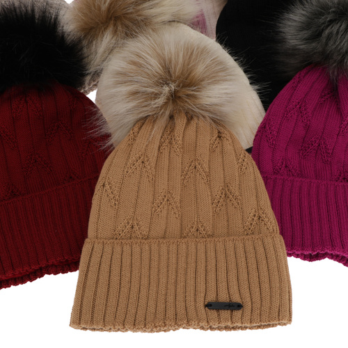 Berretto invernale donna, camel, 100% Lana Merino, Talaria