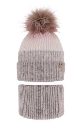 Set invernale bambina: berretto e scaldacollo, grigio, con pompon, Gimena