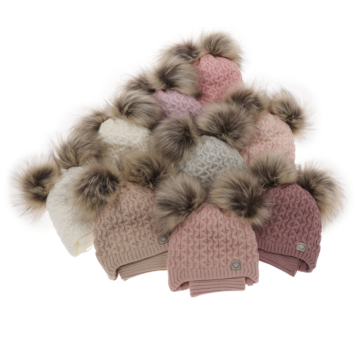 Set invernale bambina: berretto e scaldacollo, beige, con due pon pon, con lacci, Poliana