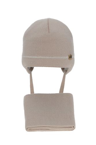 Set invernale bambina: berretto e sciarpa, beige, con lacci, Elina