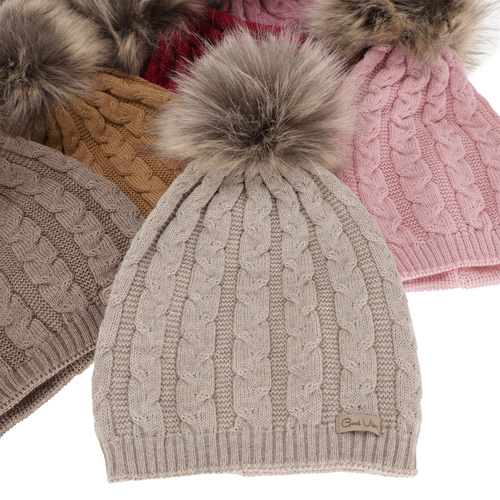 Berretto invernale donna, beige scuro, 100% Lana Merino, Bafi