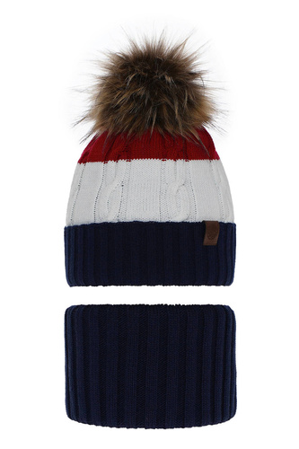 Set invernale bambino: berretto e scaldacollo, blu scuro, con pompon, Karmel