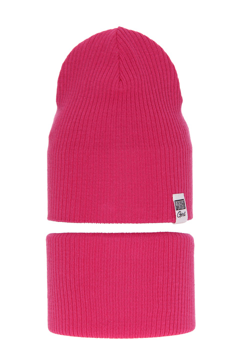 Set autunno/primavera bambina: berretto e scaldacollo, con cotone, rosa, Farinka