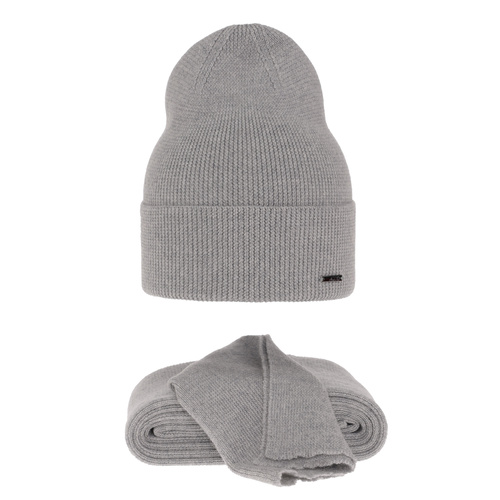Set invernale donna: berretto e sciarpa, grigio, 100% Lana Merino, Melpomena