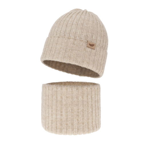 Set invernale bambina: berretto e scaldacollo, beige, 100% Lana Merino, Karmina