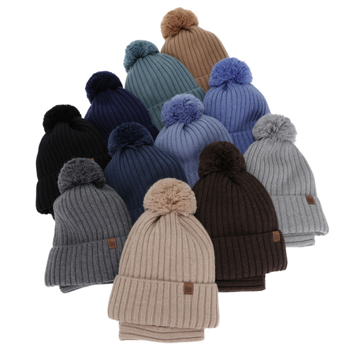 Set invernale bambino: berretto e scaldacollo, 100% Lana Merino, foderato in cotone, blu, Tolmar