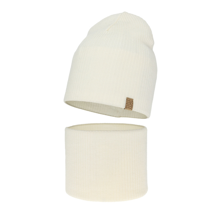 Set autunno/primavera bambina: berretto e scaldacollo, crema, 100% Lana Merino, Ricona